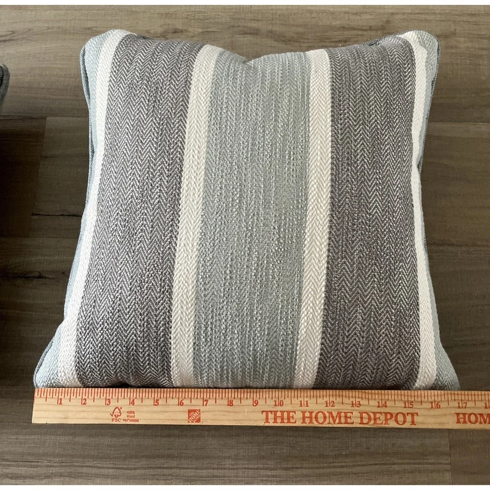 Set of 2 Sage Green Gray Striped Throw Pillows Herringbone Textured Cushions